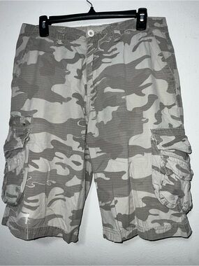 Y2K Burnside Gray Camo Cargo Shorts Baggy Skater Jorts Size 32